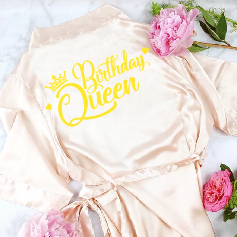 Women's Birthday Robes Queen Squad Silky Kimono Nightgown Spa Bathrobes Sleepover Party Dressing Gown4