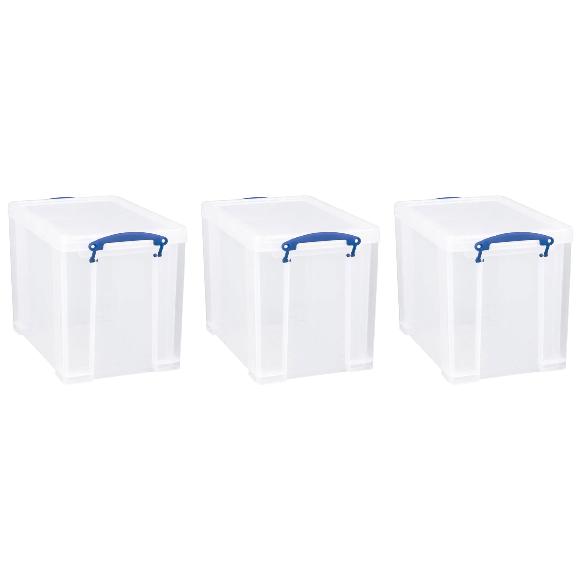 Really Useful Box Clear 19 Liter Plastic Stackable Storage Container W/Snap Lid & Built-In Clip Lock Handles For Home & Office Organization, (3 Pack)