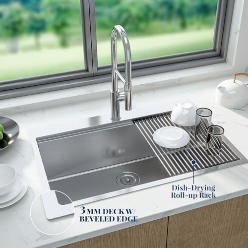 33 x 22 Drop-In Workstation Kitchen Sink – 16 Gauge Stainless Steel Topmount Sink, 10" Deep Single Bowl & 6 Accessories