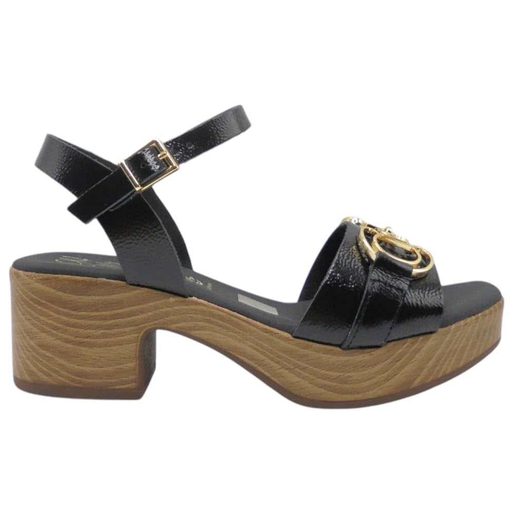 Oh! My Sandals - 5626 Sandalias de Mujer Negro con Tacón Medio 5 cm, Plataforma 2 cm, Piel Natural, Hebilla Decorativa, Hechas en España, Cómodas y Elegantes para: Mujer