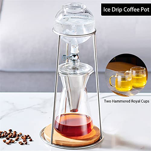 Cafetera con goteo de hielo con 2 vasos, cafetera fría con flujo de agua ajustable, cafetera de vidrio, filtro de acero… - Imagen 5
