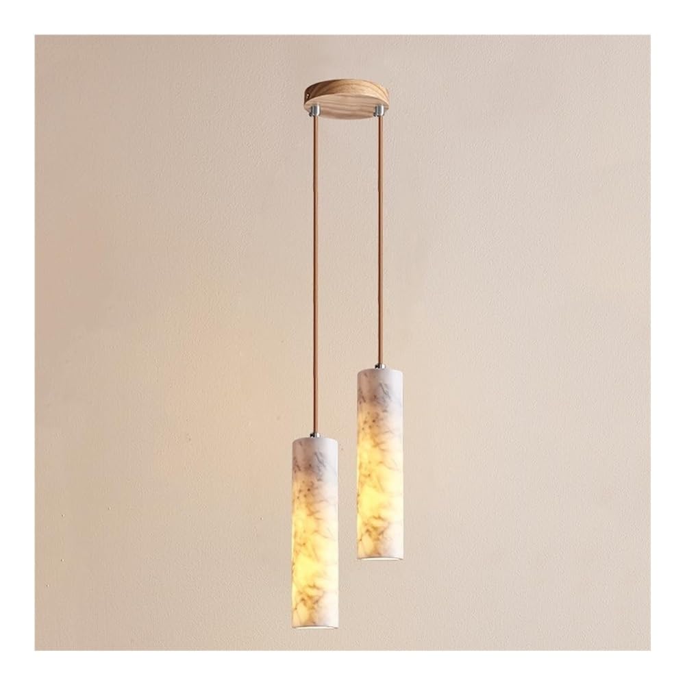 FEITENGDA 2 Lights White Stone Pendant Light Fixture Alabaster Glass Pendant Lights Kitchen Island Sink Wood Mid Century Ceiling Hanging Lamp Nordic Modern Chandelier for Dining Room