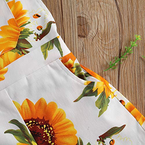 Image of Ayalinggo Toddler Baby Girl Sunflower Print Overalls Shorts with Pocket Suspender Trousers Cute Summer Clothing Outfit
