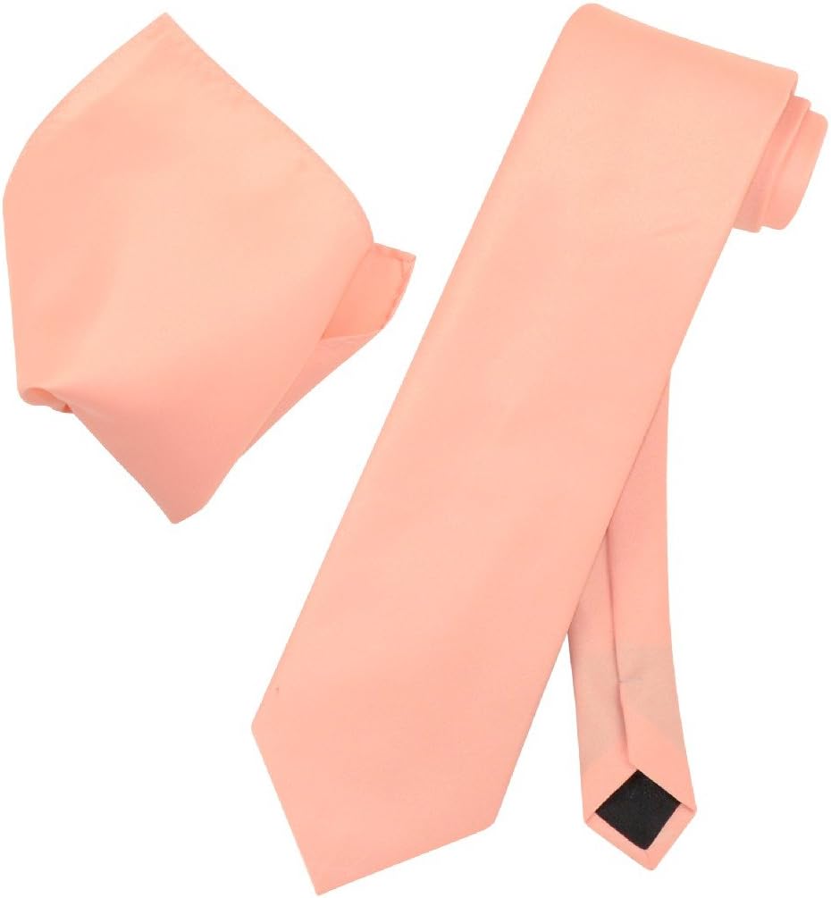 Vesuvio Napoli Solid PEACH Color NeckTie & Handkerchief Men's Neck Tie Set