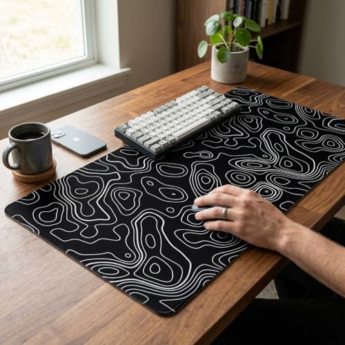 Image of Topography Abstract Desk Mat 458 x 915 mm XXL Extended Mouse Pad for Office & Gaming | Large Keyboard Mouse Pad with Anti-Skid Rubber Base, 3mm Thick, Stitched Edges & HD Printed Surface