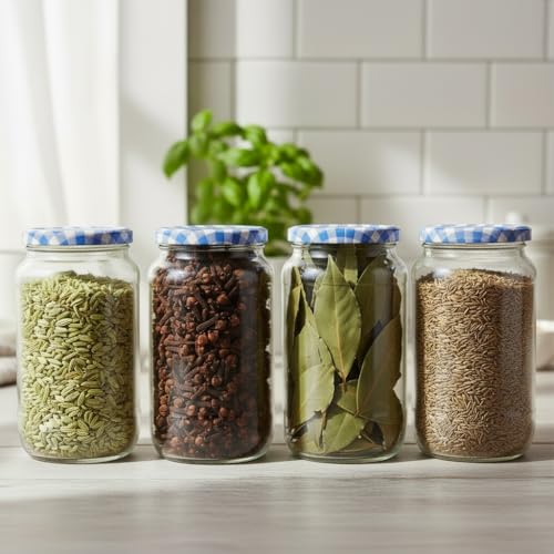 Image of ginoya brothers - Kitchen Glass Jar (4, 1000 ML JAR BLUE CHEX LID)