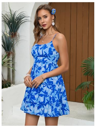 Image of Floerns Women's Swiss Dots Sleeveless Ruched Bust Ruffle Hem Cami Short Dress