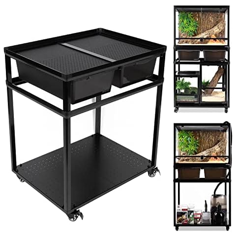 REPTIZOO Reptile Tank Stand Terrarium Cabinet with Breeding Boxs for 24”Wx18”D Reptile Aquarium Terrarium, Stackable Breeding Rack with Rolling Wheels Cover