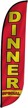 LookOurWay Feather Flag Banner - 12 Feet Tall Advertising Flags for Outdoor Business and Events Promotion - Swooper Flag Only - Diner Flags - Dinner Special 10M1200131