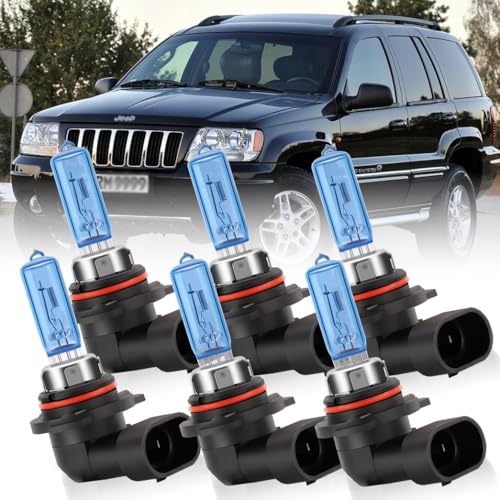 KINGSOFE Fit For Jeep Grand Cherokee 1999-2010 Headlight Bulbs, 9005 High Beam 9006 Low Beam and 9145 Fog light Halogen Bulbs Kit 100W 6000K 300% Brightness High Performance