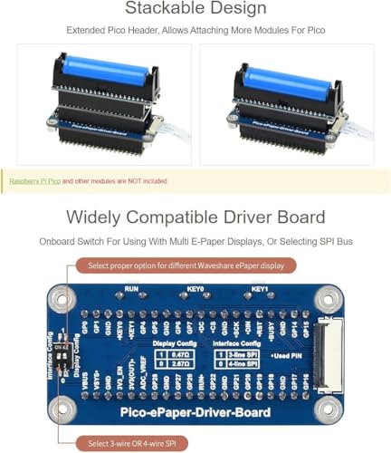 Image of 5.83inch E-Paper E-Ink Display Module (B) for Raspberry Pi Pico, 648x480 Resolution Screen Red /Black /White Monitor with SPI Interface Supports Raspberry Pi /Jetson Nano /STM32