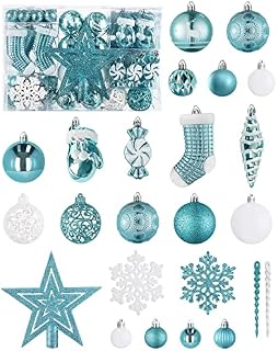 SOLEDI 128Pcs Christmas Baubles, Christmas Tree Decoration Ball Ornaments Shatterproof Balls for Xmas Hanging Decorations Festival Holiday Decor - Shiny,Matte,Glitter Decorated Baubles (Blue)