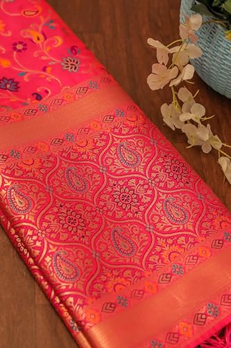 Image of DEVANGI Women's Woven Banarasi Silk Dupatta /Chunni For Women, Floral Print 1 Meter Wide and 2.3 Meter Length Printed Designer Dupatta /Chunni For Girls