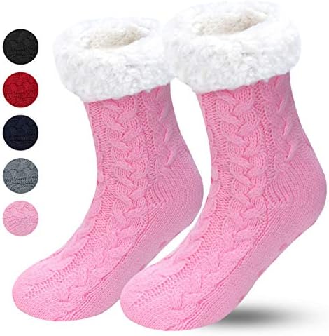 BOER Slipper Socks - Winter Ladies Non Slip Soft Cozy Slipper Socks Fleece Lined Fluffy and Furry Knitted Warm Home Socks
