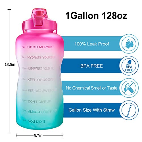 Eyq 128Oz Leak-Proof Gallon Water Bottle With Removable Straw & Ergonomic Handle, Bpa Free Drinking Large Water Jug For Fitness, Camping Sports Workouts Gym And Outdoor Activity (Pink/Green Gradient) #TOP1