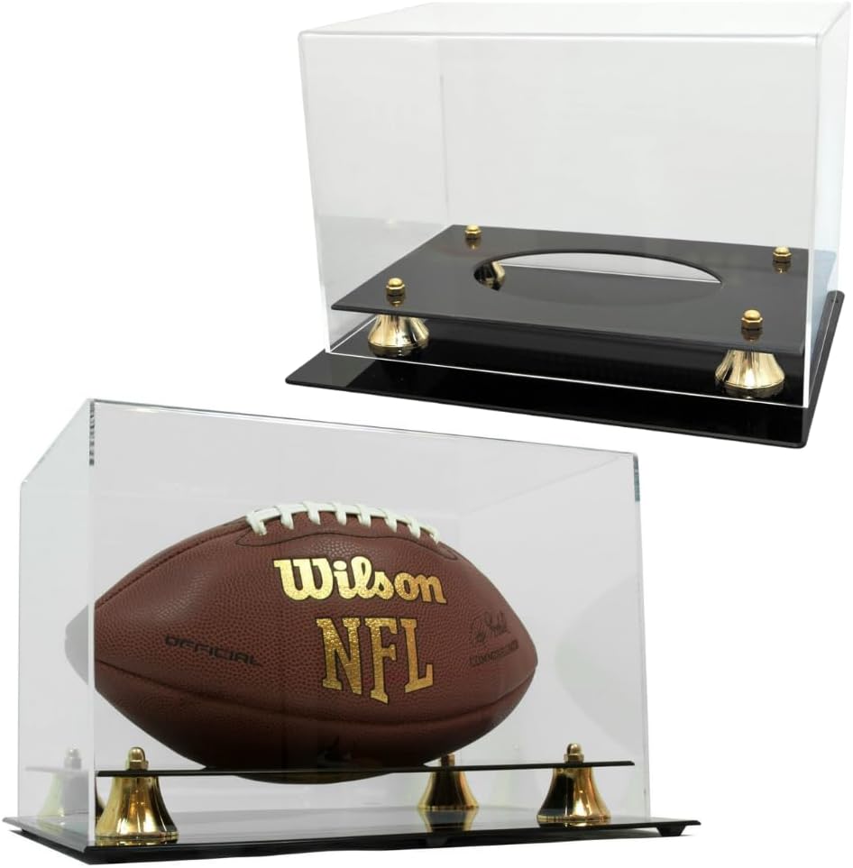 Exclusive Football Display Case with Cover | Full Size Football Holder | UV Protection | Acrylic Football Display for Memorabilia | Clear Display Ideal for Autographed Football