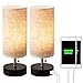 Lifeholder Table lamp, Black Wooden Base Bedside Desk Lamp,Nightstand Lamp with Dual USB Charging Port, Bedside USB Table Lamp Perfect for Bedroom, Living Room or Office (2 Packs)