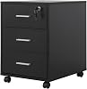 Mobile Lockable File Storage Cabinet with 3 Drawers on Wheels Under Desk Wood Beside Cabinet Pedestal for Unit Document Home Office Printer Stand Filing Side Drawers Nightstand on Caster (black#2)