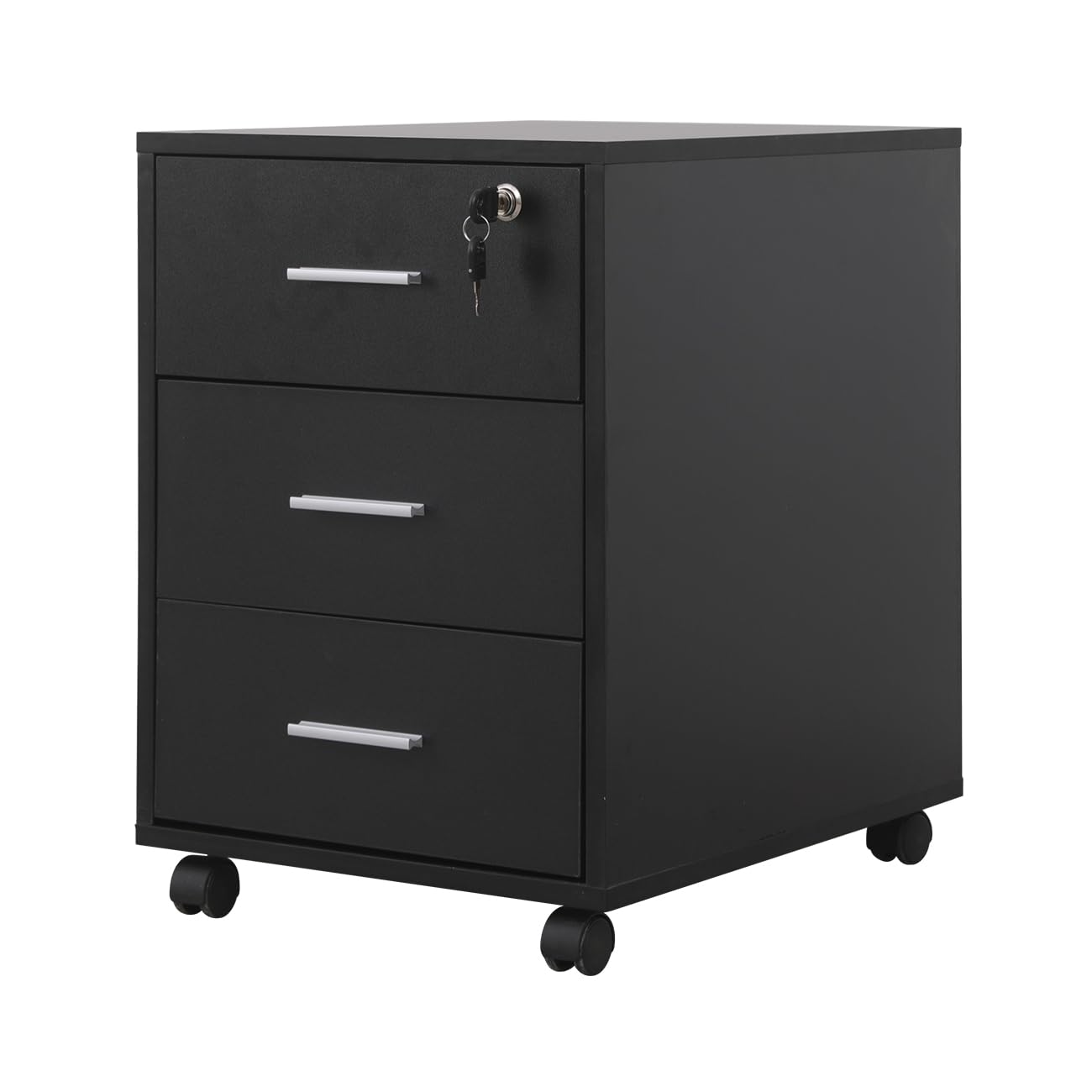 Mobile Lockable File Storage Cabinet with 3 Drawers on Wheels Under Desk Wood Beside Cabinet Pedestal for Unit Document Home Office Printer Stand Filing Side Drawers Nightstand on Caster (black#2) โ image 1
