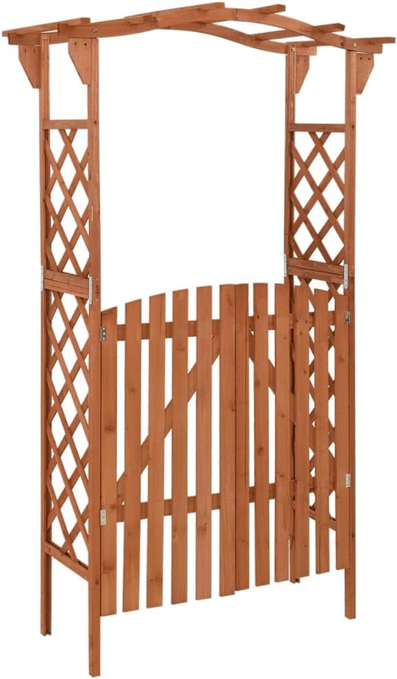 vidaXL Fir & Pine Wood Pergola with Gate - 45.7" x 15.7" x 80.3" Weather-Resistant Garden Arch Trellis for Vines & Paths