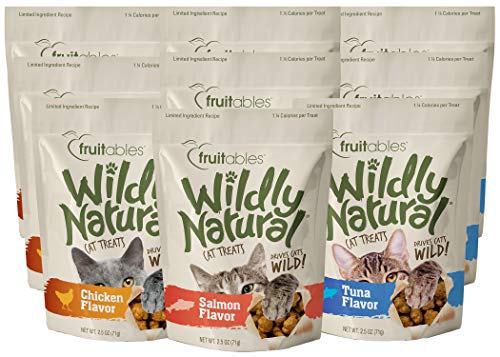 Wildly Natural Cat Treat Variety Pack with Chicken, Tuna and Salmon, 9 Pack, (3) 2.5 Ounce Bags of Each Flavor