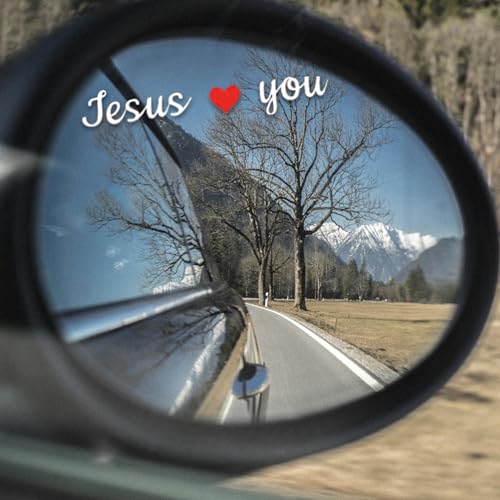 Image of 3 Pcs Jesus Loves You Rear View Mirror Decals, Christian Car Stickers with Red Heart, Waterproof Vinyl Christian Car Decor for Women, DIY Decals for Car Windows, Walls, Laptops & Vanity