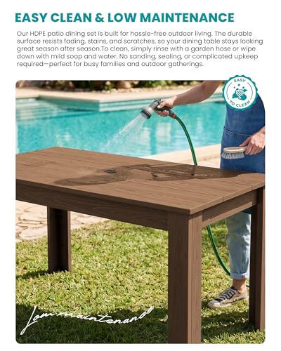 Image of SERWALL 59 inch HDPE Patio Dining Set for 10, w / 2 Tables & 10 Chairs, Brown | All Weather Resistant HDPE Dining Sets for Patio, Garden, Backyard
