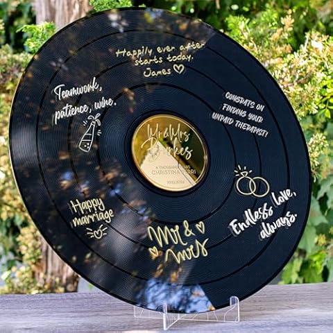 Personalized Favors Wedding Vinyl Record Alternative Guestbook | First Dance Special Song Record Guest Book for Wedding Guests | Custom Acrylic Record Wedding GuestBook Alternative - D2 Cover