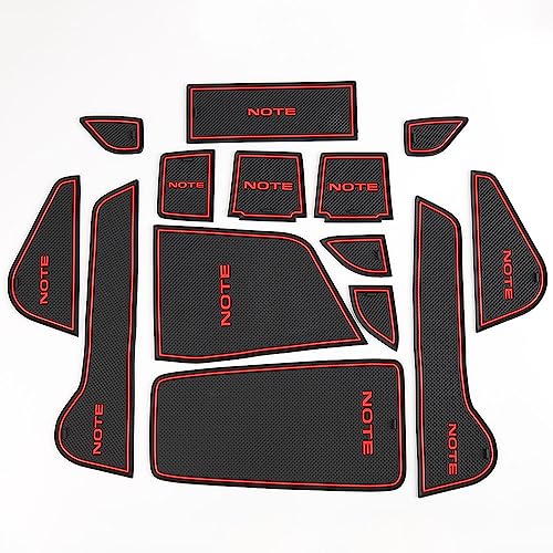 LEXLEYS 日産 ノート E13系 オーラ E13系 ドアスロットマット 専用インテリアラバーマットドアポケットマット NOTE コンソールマット 14枚 防キズ 防汚れ(赤)