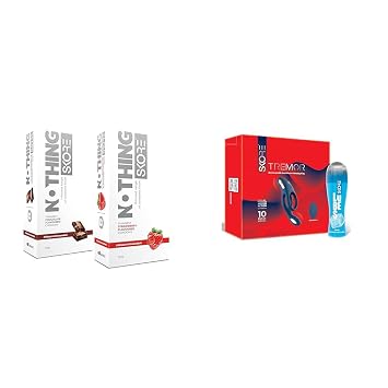 Skore Nothing Thinnest Pleasure Condoms | Flavored Chocolate & Strawberry | With Disposal Pouches| | Skore Tremor with Cool massage lube 50ml