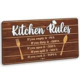 Woodamore Rustic Kitchen Rules Sign Wall Decor - Wood Kitchen Signs Decor, Hanging Wall Art Farmhouse Kitchen Decorations For Home