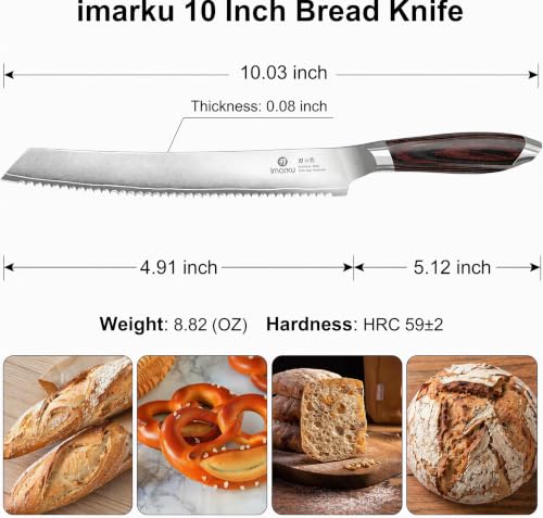 Image of imarku Bread Knife, Professional 10 Inch Serrated Bread knives for Homemade Sourdough, High Carbon Stainless Steel, Razor Sharp Edge Bread Cutting Knife for Bread Cake, Birthday Gifts for Women Men