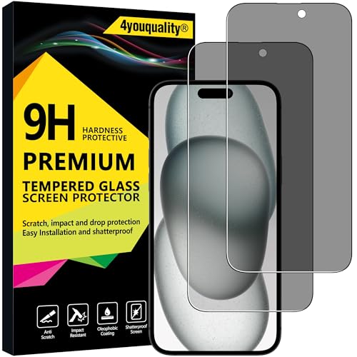 4youquality Privacy Screen Protector for iPhone 15 Plus (6.7-Inch) Anti Spy Tempered Glass Film 2-Pack [LifetimeSupport][Anti-Spy][Impact-Resistant][Anti-Scratch]
