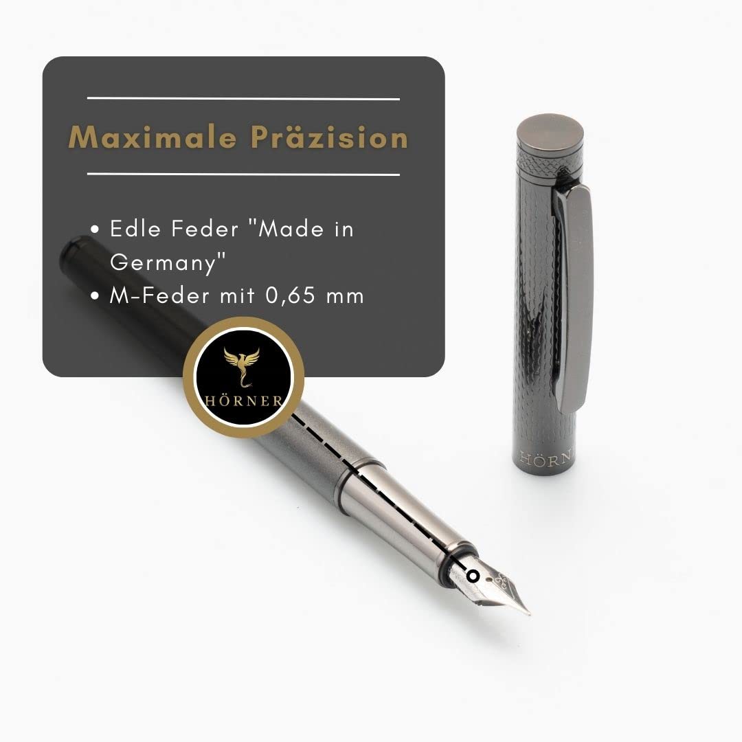 Hörner Levio- Hochwertiger Füllfederhalter Grau I Premium Geschenkbox I Tinte in Schwarz I Luxus Design I Edel Feder Made in Germany I Attraktiver Stift für Herren und Damen