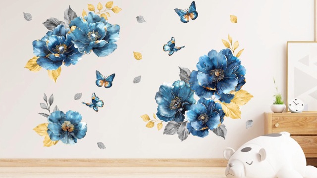 Vinilo decorativo floral azul 35x12 pulgadas para pared miniatura 7