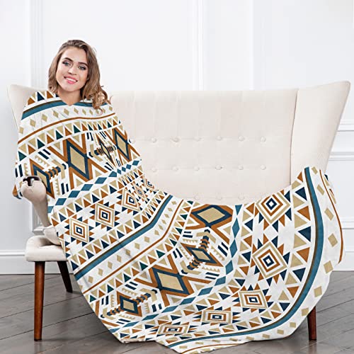 Boho Aztec Throw Blanket, Cozy Beige Tribal Blanket, Soft Flannel Tan Vintage Bohemian Throw Blanket, Fluffy Fleece Ethnic Geometric Blankets For Women Adults Gifts Bed Chair Sofa Cover, 50X60 Inch #TOP4