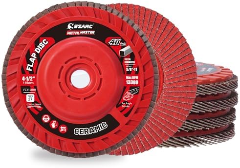 EZARC Ceramic Flap Discs 40 Grit, 4-1/2 x 7/8-Inch, Type 27, 5-Pack