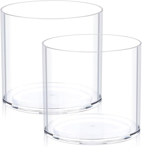 JYPS Clear Plastic Flower Vase Centerpiece Set | Wide-mouth cylinder vases set of 2: 6.2'' W*5.9'' H + 6'' W*5.9'' H. Perfect for home, wedding & party decor