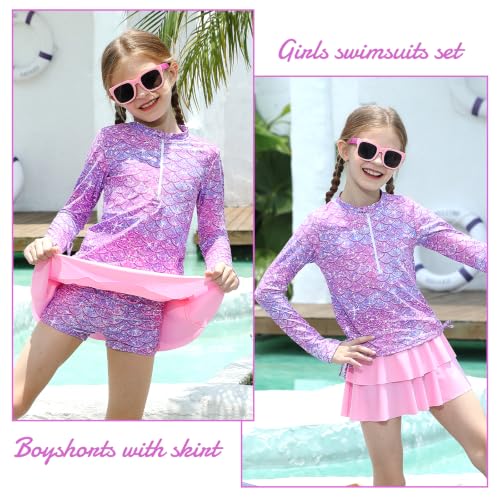 Image of Vogseek 3-12T Girls Swimsuit Long Sleeve Rashguard Bathing Suits Swim Set