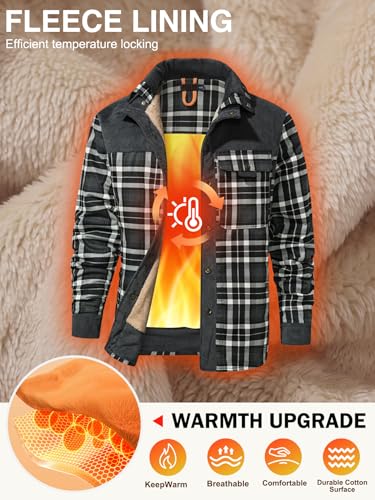 Image of Gihuo Men's Long Sleeve Sherpa Lined Shirts Outdoor Warm Flannel Plaid Jacket Button Down Fleece Coats