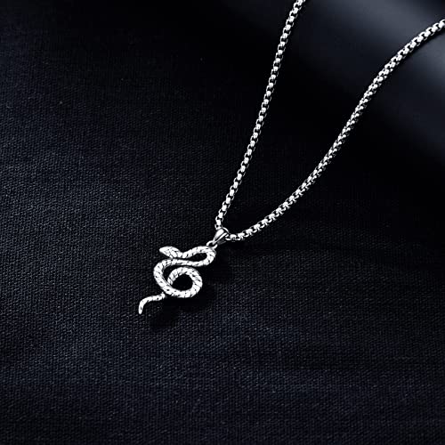 Pdtjmtg Snake Necklace Sterling Silver Serpent Pendant With 22”+2” Stainless Steel Chain Gift For Men Boy #TOP2