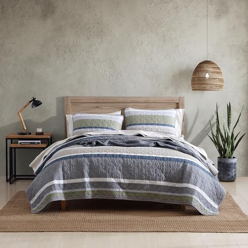 Image of Eddie Bauer - King Quilt Set, Cotton Reversible Bedding Set with Matching Shams, Lightweight Home Decor for All Seasons (Salmon Ladder Beige, King)
