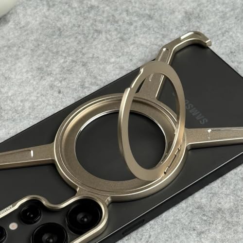 Image of Frameless 360 Rotatable Ring Metal Bumper Case with Kickstand for Samsung Galaxy S24 Ultra Case Compatible with Mag Charging | Luxury Aluminum Armor | Slim Premium Metal (Black)