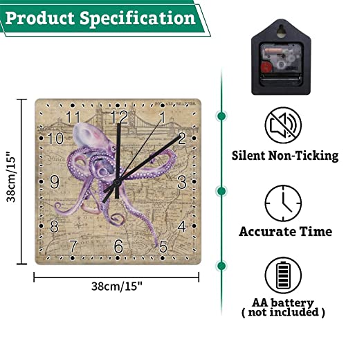 Horloge murale rustique de plage motif pieuvre, cadeau idéal pour maison