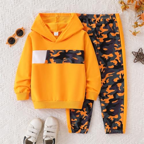 Boys 2 Piece Outfits Long Sleeve Hooded Sweatshirt Top Camouflage Sweatpants Fall Winter Clothing Set 5-10T2