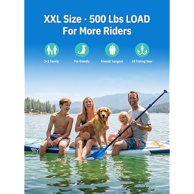Niphean (Extra Large) Inflatable Paddle Board, SUP for 2+1 People/Family 500lbs Capacity Stand Up Paddle Board with SUP Accessories, StabilTrac Fin Non-Slip Paddleboard for Adults