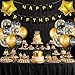 24PCS Black Gold Birthday Decorations - Gold Foil Balloons, Star Banner, Birthday King Crown & Sash, Cake Topper for Parties