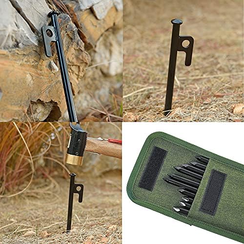 TaylorHe EXTRA STRONG TENT PEGS Pack of 12 Black 25CM 10inch Heavy Duty Metal Steel Tent Pegs Stakes Peg with Strong Canvas Pouch for Outdoors Travelling Hiking Camping