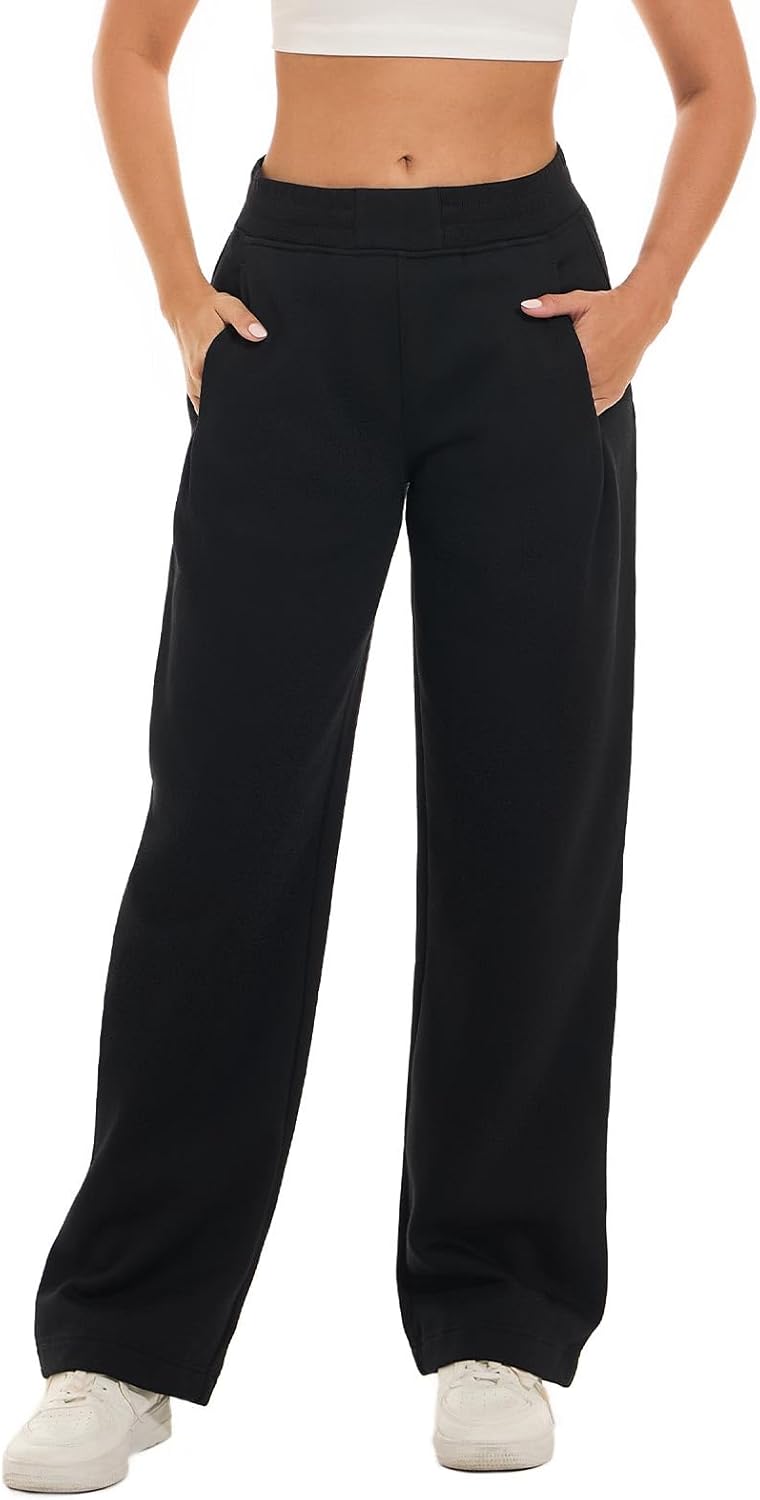 HOdo 32"/34" Inseam Womens Tall Sweatpants Fleece Joggers for Women Wide Leg Pants with Pockets for Workout 32" Inseam (Long) Medium Black
