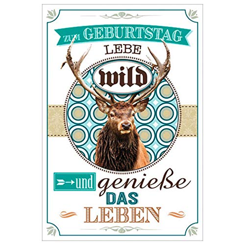 Zum Geburtstag Geburtstagskarte Jäger Jagd Hirsch wild mit grünem Umschlag/Kuvert Cover